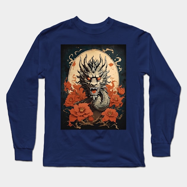 Vintage Chinese Dragon Art Long Sleeve T-Shirt by VivaLaRetro